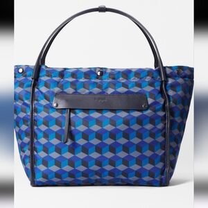 Extremely Rare MZ Wallace Metro Tote Sapphire Geo Nylon Leather Trim
